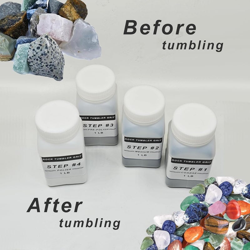 Azefun 4 LB Rock Tumbler Grit and Polish Refill Kit, 4-Step Tumbling Media Coarse/Medium/Pre-Polished/Final Polish, Silicon Carbide Grit, Ideal for Any Rock Tumbler & Stone Polisher - Image 5